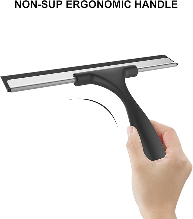 SetSail Squeegee for Shower Glass Door, 10 Inches, Black Grey | Stainless Steel Squeegee for Shower Glass Door, All-Purpose Window Squeegee for Shower Mirror Bathroom Car Window Cleaning