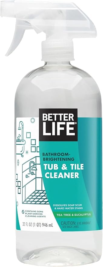 BETTER LIFE Bathroom Cleaner - Tea Tree Bathtub & Shower Cleaner Spray for Glass and Tile - Foaming Mold and Mildew Remover for Tub Works on Hard Water Stains - 32oz, Pack of 1