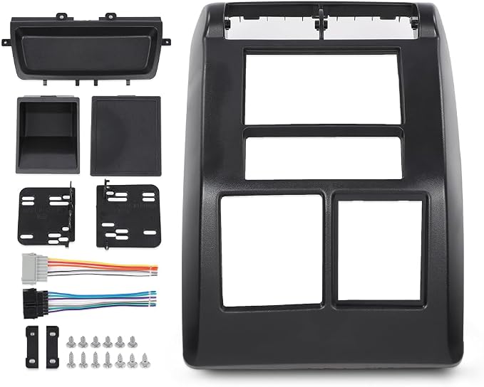 DOTCOM Double Din Radio Dash Kit Fit Jeep Wrangler TJ 1997-2002 Black | w/Wiring Harness,Fit Jeep Wrangler TJ Accessories 1997-2002,Double Din Radio Dash Cover,95-6549