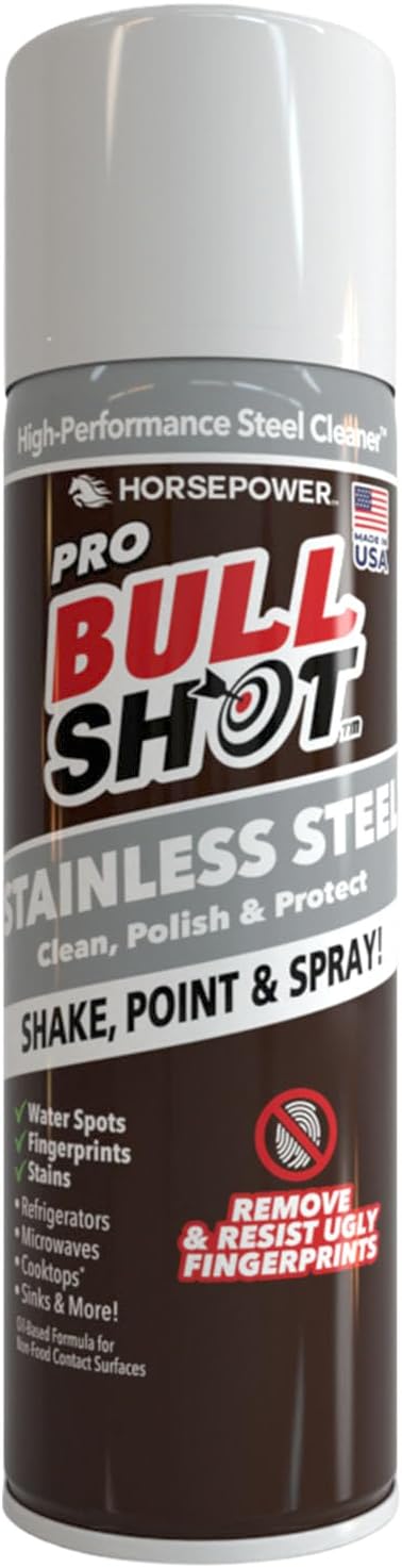 Horsepower Bull Shot Stainless Steel Cleaner Spray, As Seen On TV, Cleans, Polishes & Protects, Removes Greasy Fingerprints & Streaks