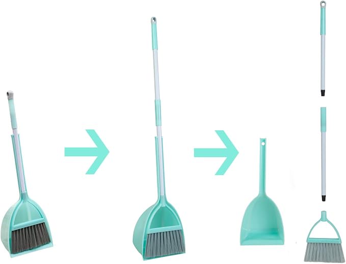 Mini Broom and Dustpan and Telescopic Rod Long Handle Broom, Camping Cleaning Tools, Light Blue