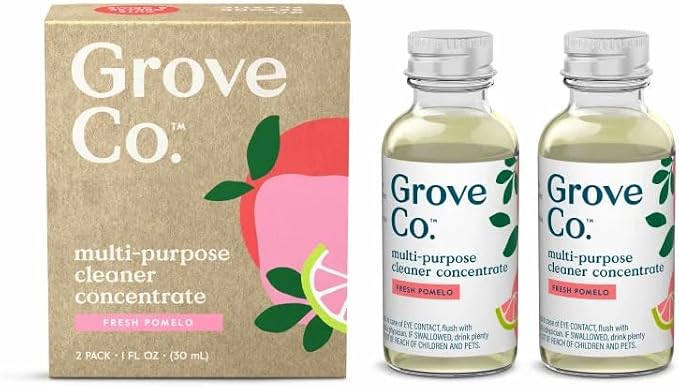 Grove Co. Multi-Purpose Cleaner Concentrate Refills, 2 x 1fl oz | Fresh Pomelo; 2 refills; Plant-based; No plastic waste; Ammonia & chlorine free; No Harsh Chemicals