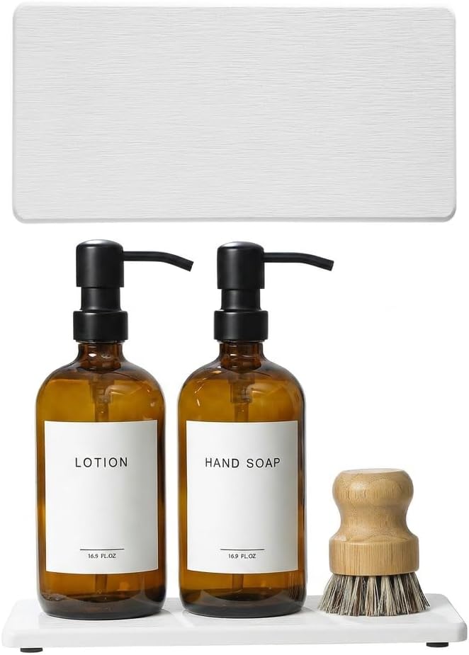 2PCS 10"x 5" Large Bathroom Sink Vanity Trays, Water Absorbing Diatomite Stone Quick Drying Mat for Kitchen Counter, Dish Rack Dispensers Sponge Holder Caddy Organizer, White, 10"x 5"