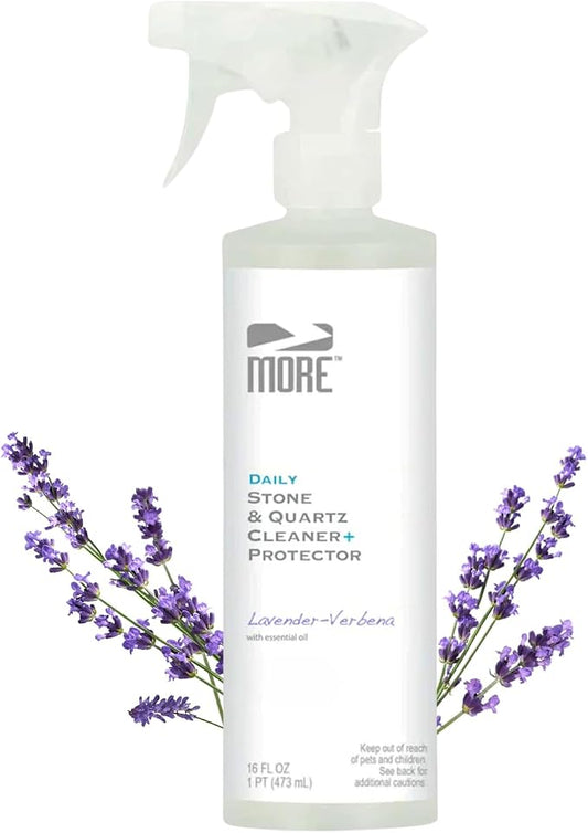MORE Stone & Quartz Cleaner + Protector - Granite, Quartz & Marble Cleaner - For Kitchen & Bathroom Countertops - Water-Based Surface Spray - Lavender-Verbena Essential Oil - Pint (16oz)