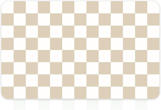 Checkered Dish Mat for Kitchen Coffee Station, 12" x 20" Beige | Quick Drying & Absorbent Mat for Coffee Bar Espresso Machine Countertops Accessories