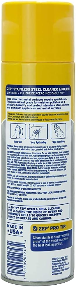 Zep Stainless Steel Cleaner and Polish 14 ounces (Case of 4) ZUSSTL14 - Protects Metal Surfaces from Fingerprints, Soil and Waterspots
