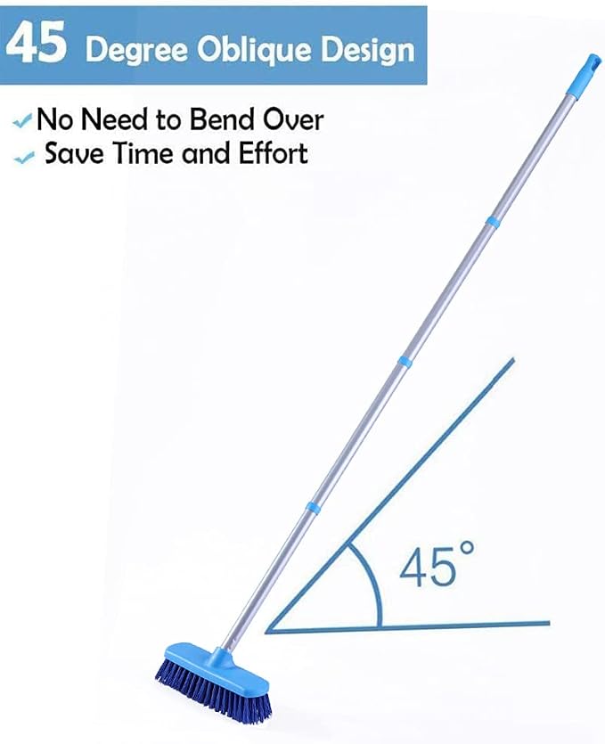 YONILL Deck Scrub Brush with Long Handle for Indoor and Outdoor Cleaning | Stiff Bristle Scrubbing Brush, 50" Adjustable Handle, Floor Scrubber Brush for Bathroom, Shower, Tile Floors, Garage, Patio