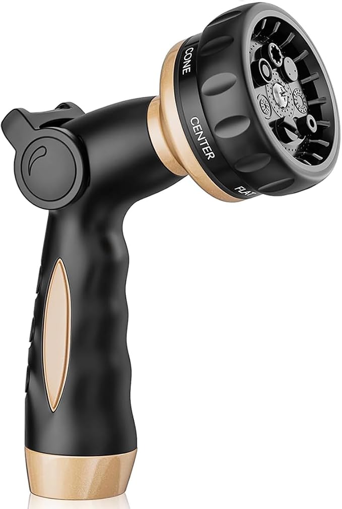 ESOW Garden Hose Nozzle 100% Heavy Duty, Metal Water Hose Nozzle with 7 Spray Patterns, Thumb Control All for Watering Plant & Lawn, Washing Car & Pet