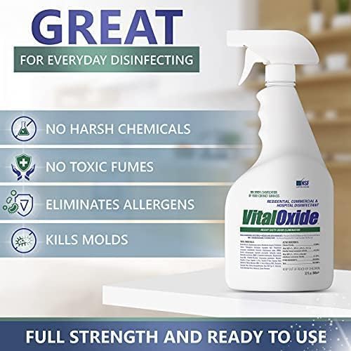 Vital Oxide Disinfectant, Deodorizer, Cleaner, Food-Contact Sanitizer, Virucide – (EPA registration #82972-1) – Kills Mold & Mildew, Eliminates Odors –32 oz, 2 Pack