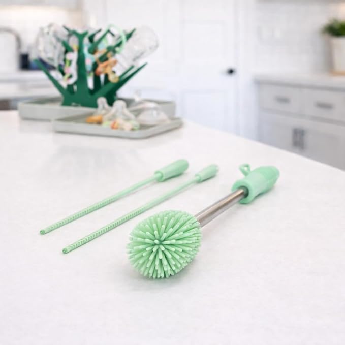 Haakaa Silicone Cleaning Brush Kit – Household Cleaning Brushes for Bottles and Crevices – Food-Grade Silicone: Dishwasher Safe (Kit-Lime)