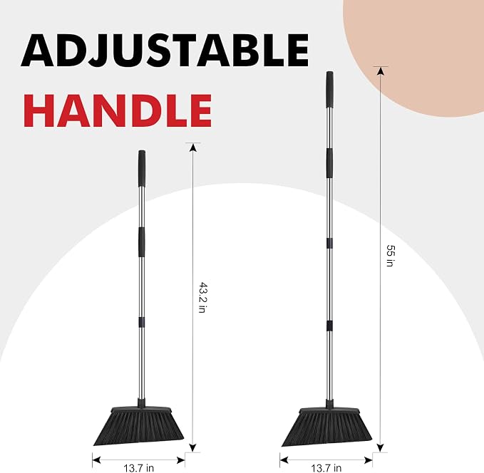 Heavy Duty Broom, 55 Inch Long Handle Outdoor Large Angle Brooms, Commercial Broom for Sweeping Indoor, for Home Garage Kitchen Office Courtyard Lobby Patio Lawn Concrete，Black