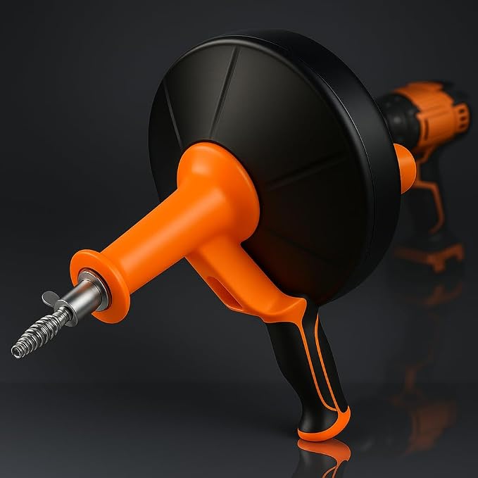 42 FT Drain Snake Hair Drain Clog Remover, Manual Or Powered, Plumbing Snake With Drill Adapte,Unclog Sink Drain Tool, Drain Auger for Toilet、Shower、Kitchen、Sink, No Auto Retract Or Feed, Orange