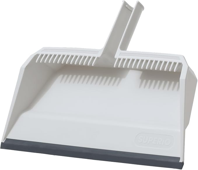 Superio 2-Pack Wide Plastic Dustpan with Comb - 16" Wide, Rubber Lip, Broom Handle Clip, White