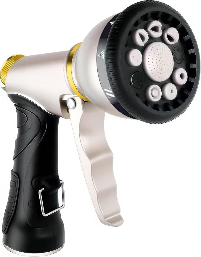Garden Hose Nozzles,9 Spray Patterns Heavy Duty Metal Hose Sprayer Nozzle | Hose Nozzle Spray High Pressure Slip Resistant Water Sprayer for Plants & Lawns Watering,Car Washing and Pet Showering Gray