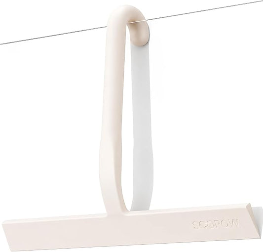 10 Inch Silicone Shower Squeegee for Glass Doors, Streak-Free, White | No-Squeak Silicone Blade, Ergonomic Round Grip and Built-In Hook for Quick Daily Cleaning of Shower Glass, Tile and Windows