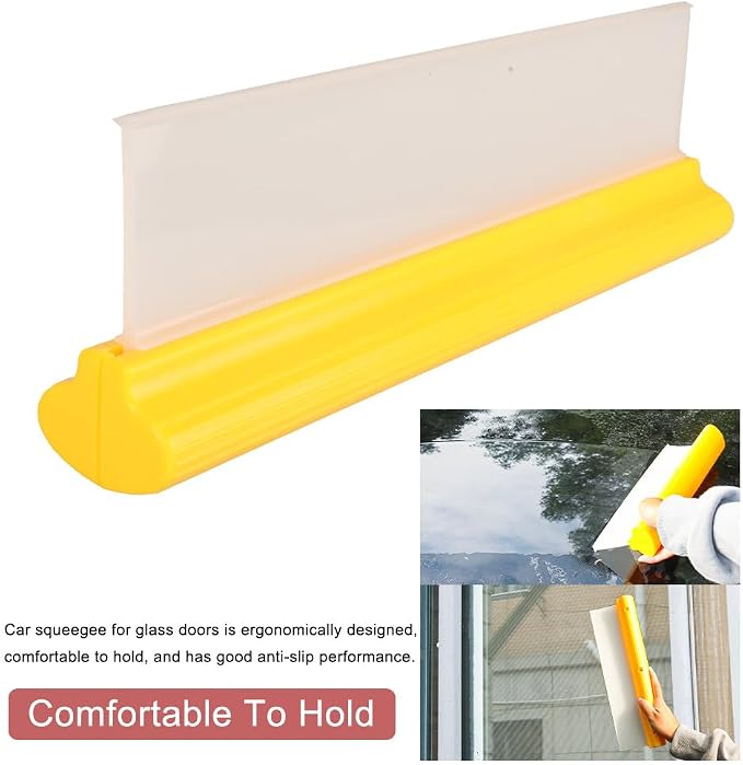12" Silicone Car Squeegee, T-Bar Water Blade for Drying (Yellow) | Silicone Water Blade, Safe On Auto Paint & Glass. T-Shape, Non-Slip Handle For Fast Work.