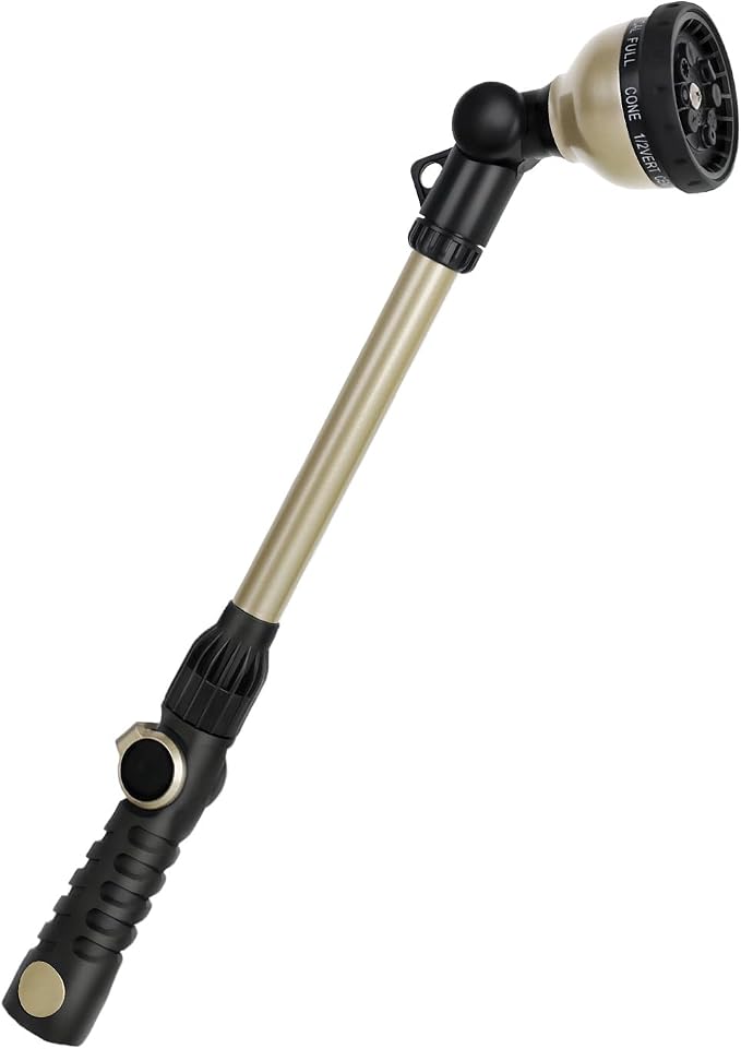 RESTMO Heavy Duty Watering Wand, Metal Garden Hose Nozze Sprayer | 180° Swivel Ratcheting Head, 18-Inch Hose Wand with 10 Spray Patterns & Flow Control, Ideal for Hanging Baskets & Shrubs