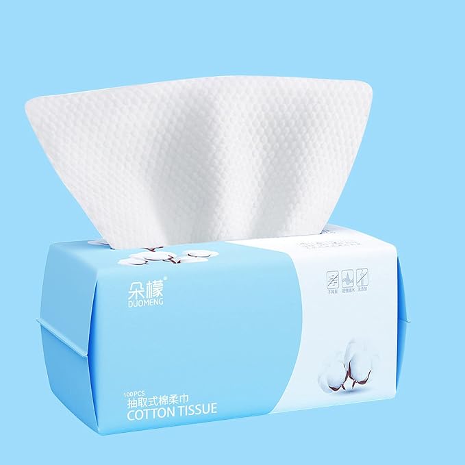Cotton Facial Dry Wipes 100 Count, Deeply Cleansing Disposable Face Towel Wash Cloth, Multi-Purpose for Skin Care, Make-up Wipe, Face Wipes and Facial Cleansing