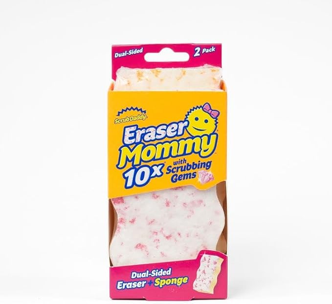 Scrub Daddy Eraser Mommy 10x with Scrubbing Gems Erase, flip, Wipe! A Gentle Wipe with The Water Activated Sponge Eraser (2 Pack)