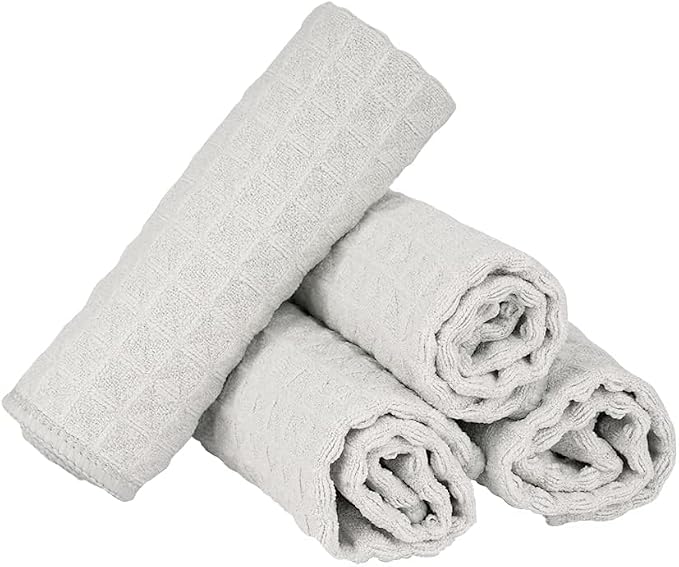 Barista Micro Cloth 4 Pack - watchget Microfiber Barista Cleaning Towels Coffee Cleaning Accessories for Espresso Machine, Steam Wand, Countertop, Kitchen Dish Cloth Waffle Weave Light Grey(12"x12")