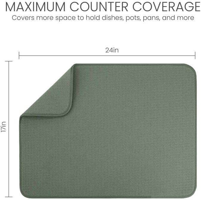 Bellemain XL Dish Mat 24" x 17" ( LARGEST MAT ) Microfiber Dish Drying Mat , Super absorbent ( Green )