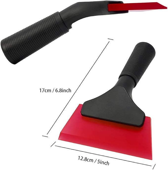 FOSHIO Small Squeegee with 5 Inch Rubber Blade Mini Wiper Window Tinting Tools for Mirror Glass Window Cleaner with Non-Slip Handle (Red Blade)