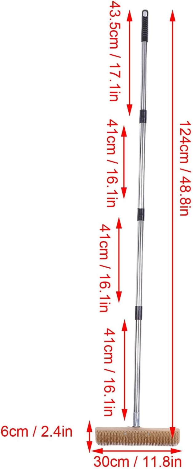 Heavy Duty Stainless Steel Wire Scrub Brush with Long Handle Moss Remover Wire Broom Outdoor Floor Scrub Brush for Patio Deck Garden Garage (30cm / 11.8in)