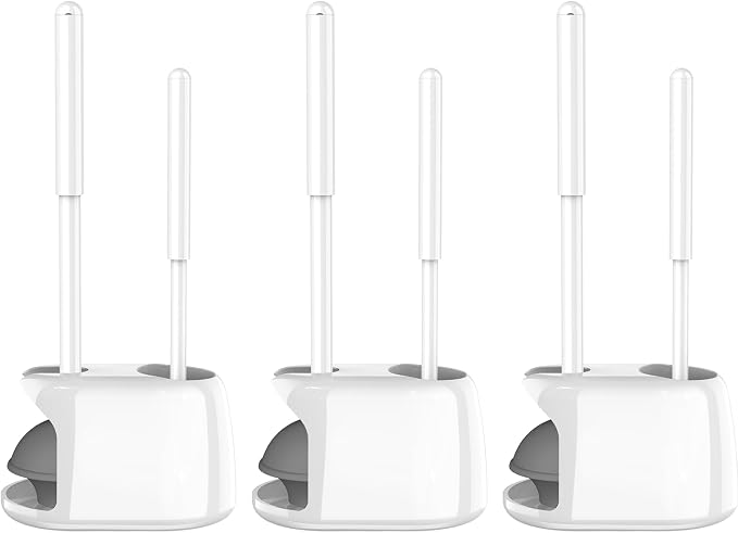 SetSail Toilet Brush and Plunger Set, 3 Pack Toilet Plungers for Bathroom with Holder Heavy Duty Toilet Bowl Brush and Holder Hidden for Deeply Cleaning,White