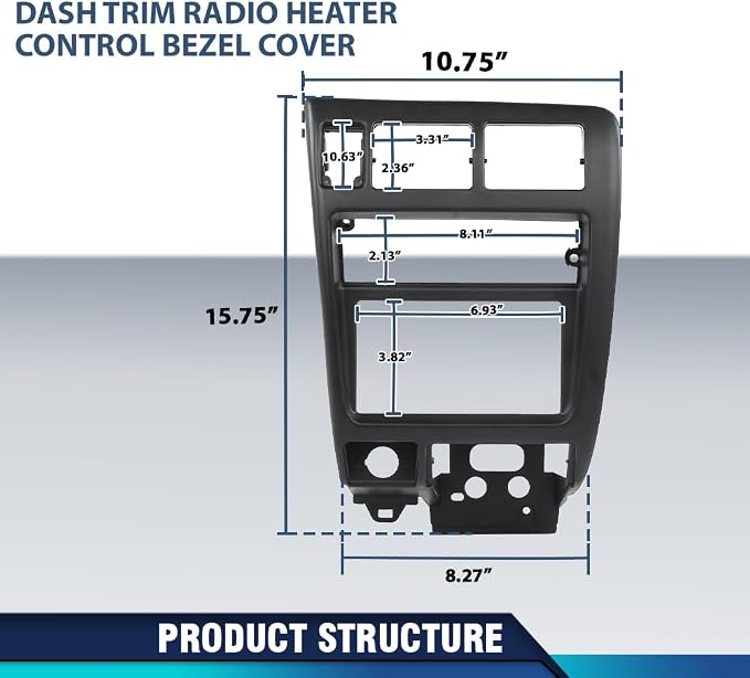 PIT66 Center Radio Dash Bezel Compatible with Toyota Tacoma 1998-2004 | Climate Control Dashboard Cover, Instrument Panel, Black, Interior Accessory, Easy Installation, Fit Toyota Tacoma 1998-2004