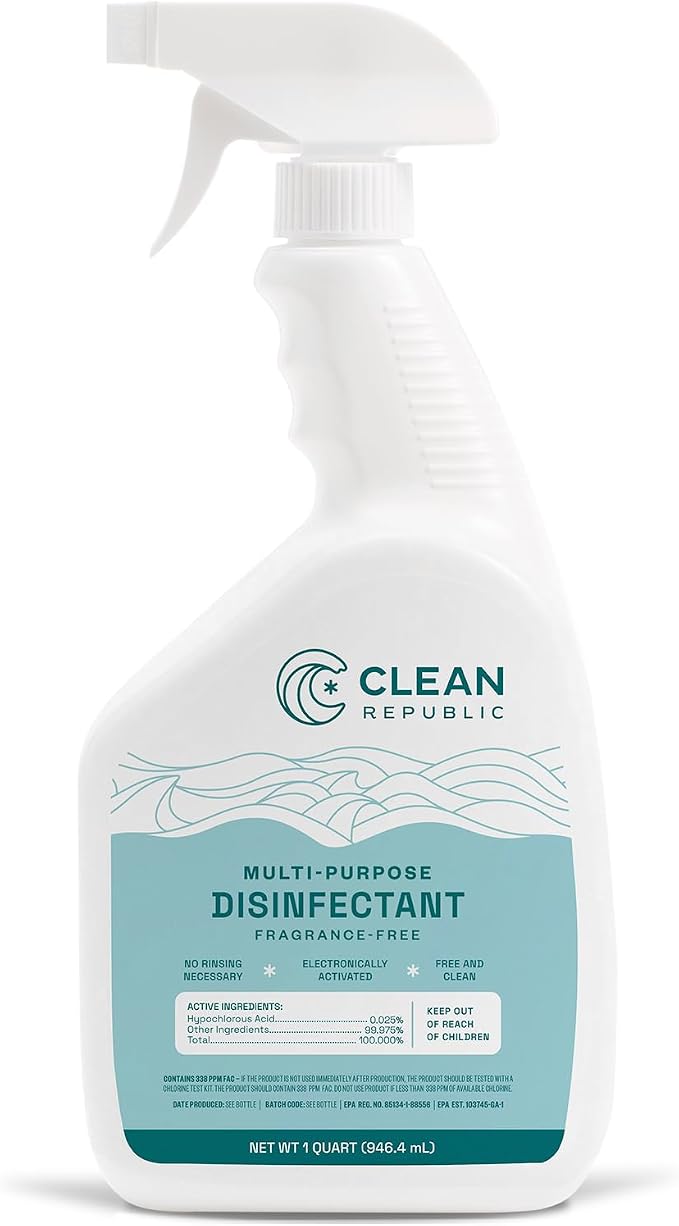 Multi-Purpose Disinfectant, Hypochlorous Acid Cleaner, 32oz Spray Bottle | EPA-Registered, Kills 99% of Bacteria, No Chemical Residue, Hypochlorous Acid, Non-Toxic, Fragrance Free, Family & Pet Safe