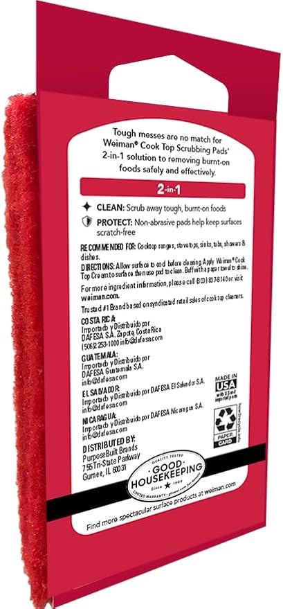 Weiman Cook Top Scrubbing Pads, 3 Count, 2 Pack Cuts Through the Toughest Stains - Scrubbing Pads Carefully Wipe Away Residue