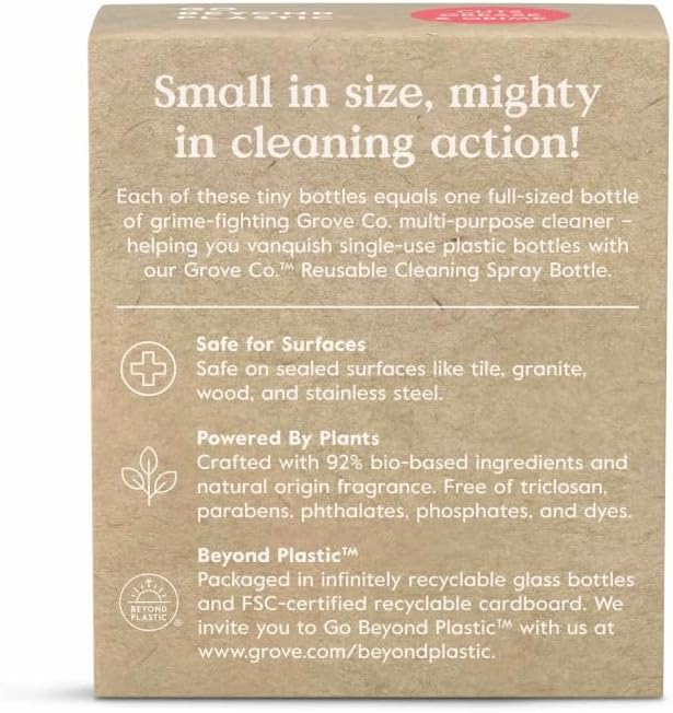 Grove Co. Multi-Purpose Cleaner Concentrate Refills, 2 x 1fl oz | Lemon & Eucalyptus; 2 refills; Plant-based; No plastic waste; Ammonia & chlorine free; No Harsh Chemicals