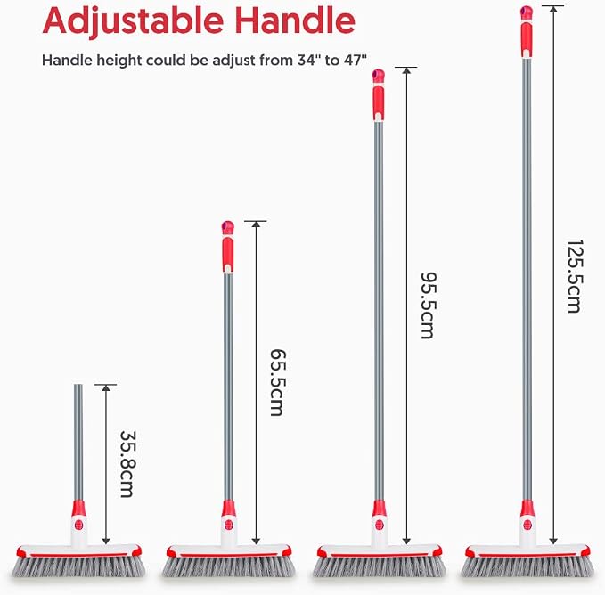 Floor Scrub Brush with Long Handle, Scrubbing Brush Squeegee Broom for Cleaning, 2 in1 Stiff Bristle Shower Scrubber Floor Squeegee for Pool Wall Tile(White)