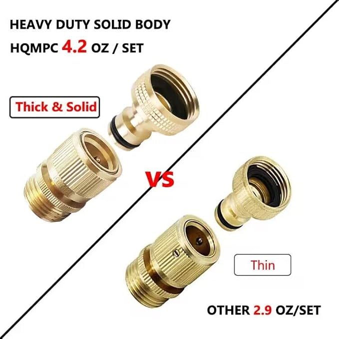 HQMPC Garden Hose Quick Connect Solid Brass Quick Connector Garden Hose Fitting Water Hose Connectors 3/4 inch GHT (2SETS)