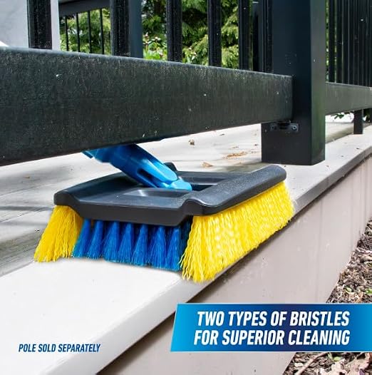 Unger Professional Lock-On Wood & Composite Deck Brush, Scrub for Outdoor Decks with Durable Dual-Bristle, Swivel Deck Cleaning Brush for Home & Business