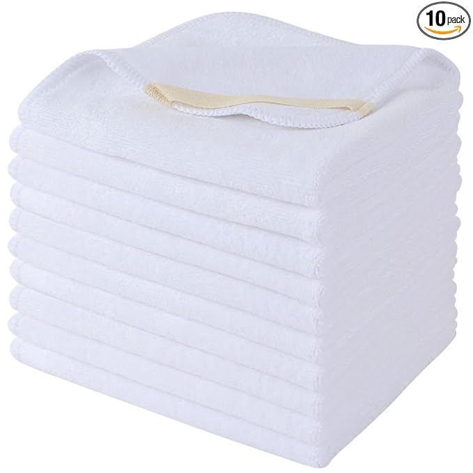 SINLAND Microfiber Facial Cloths Fast Drying Washcloth 12inch x 12inch White 10 pack