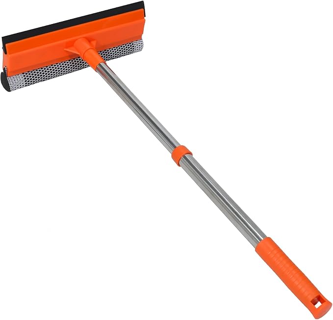 2 in 1 Car Windshield Squeegees with 15.3"-23.6" Retractable Stainless Steel Handle, Windshield Cleaner Tool for Cars, Trucks, Glass Doors, Shower Glass, Outdoor Windows, Orange