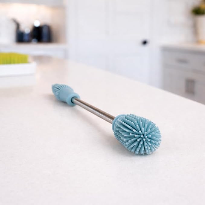 Haakaa Silicone Cleaning Brush Kit – Household Cleaning Brushes for Bottles and Crevices – Food-Grade Silicone: Dishwasher Safe (Brush-Mist Blue)
