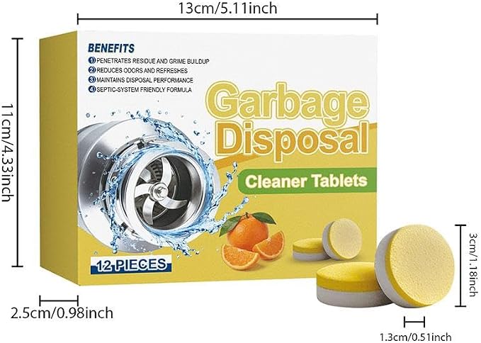Garbage Disposal Cleaner and Deodorizer Tablets - 12Pcs, Powerful XXL Foaming Disposal Cleaner - Citrus Scented Foam, Natural Garburator & Sink Freshener, Septic Safe Kitchen Drain Cleaning Care