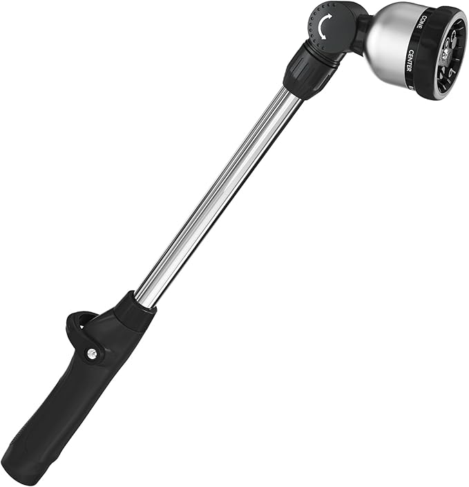 FANHAO Garden Hose Wand Heavy Duty, 16 Inches Metal Watering Wand with 8 Spray Patterns, 180° Rotating Long Hose Nozzle Sprayer Wand with Thumb Flow Control for Watering Hanging Baskets and Shrubs