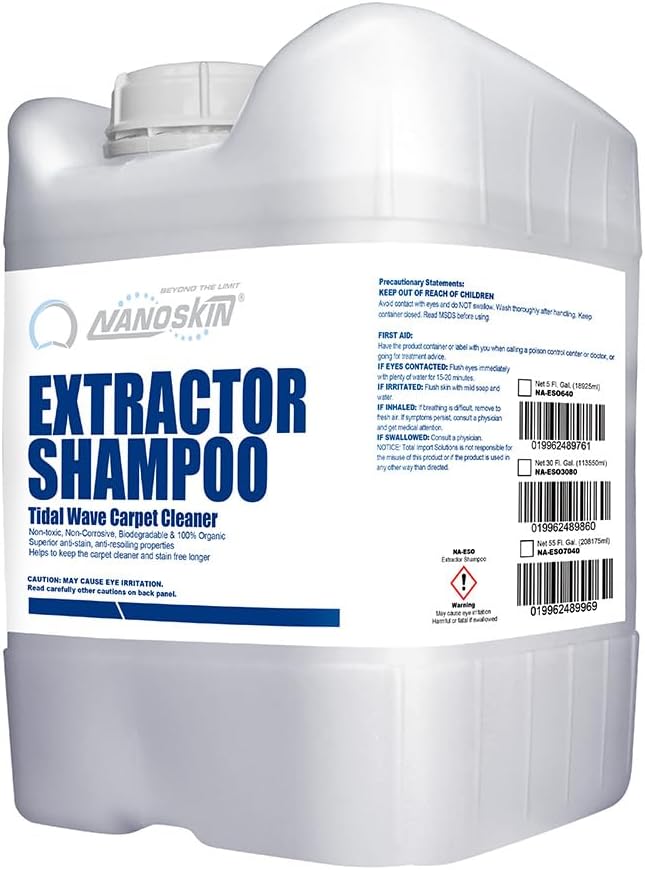 Nanoskin EXTRACTOR SHAMPOO Low Foaming Carpet Cleaner 5 Gallons - Machine Use Upholstery Cleaner, Stain Remover & Odor Eliminator on Rug Car Upholstery Carpets | For Automotive, Home, Office & More
