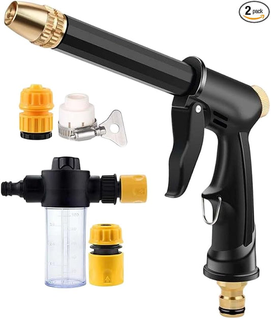 High Pressure Hose Nozzle with 4 Spray Modes, Adjustable Water Spray Gun, Metal Garden Hose Sprayer for Car Wash, Plant Watering, Patio & Outdoor Cleaning (2, Washer+3 Connectors+Foam Cannon)