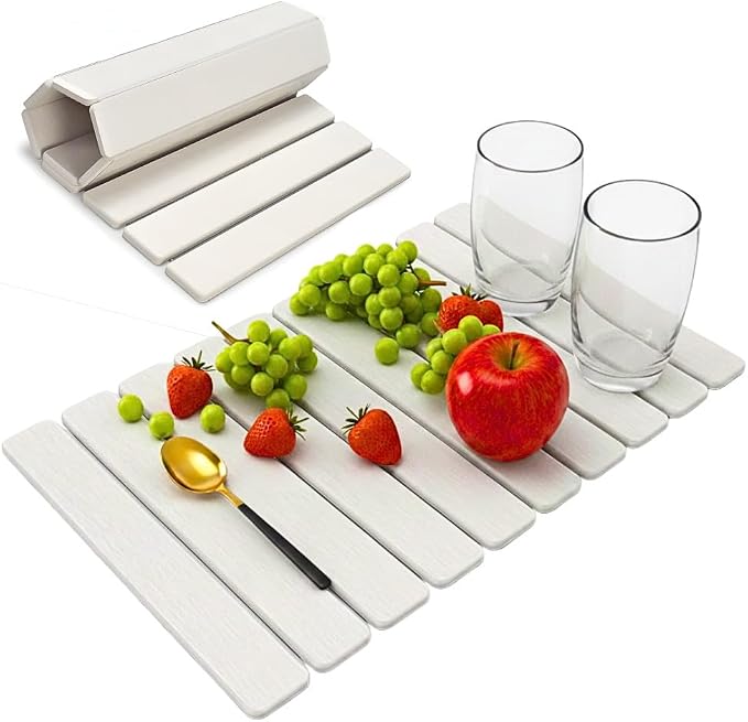 Stone Dish Drying Mat for Kitchen Counter, Large Quick Dry Diatomaceous Earth Stone Drying Mat, Foldable Water Absorbent Dish Drying Mat for Dishes, Cups, Bottles, Kitchen Sink & Countertop (White)