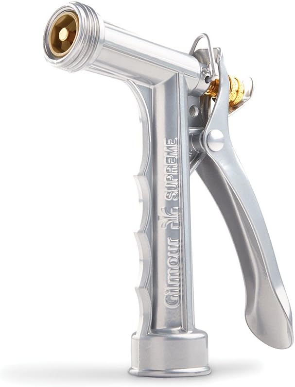 Gilmour Full Size Zinc Pistol Grip Nozzle with Threaded Front, Silver (857302-1001) | Concentrated Stream, Trigger Lock, Flow Control, Durable Zinc Build, Threaded Tip