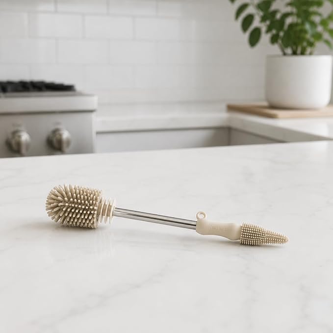 Haakaa Silicone Cleaning Brush Kit – Household Cleaning Brushes for Bottles and Crevices – Food-Grade Silicone: Dishwasher Safe (Brush-Pebble)