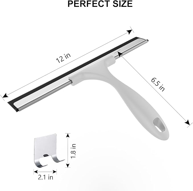 SetSail Shower Squeegee for Glass Doors, 12 Inches, Grey | All-Purpose Squeegee for Shower Glass Door Stainless Steel Window Squeegee with Hook for Car Windshield