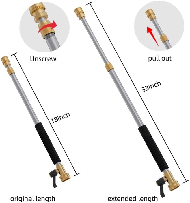 Adjustable Jet Nozzle High Pressure Hose Nozzle, 18-33” Hydro Nozzle Wands | | for Garden Hose with 5 Nozzles & Hose Quick Connectors, Extended Power Washer Wand for Patio, Car, Window, Black