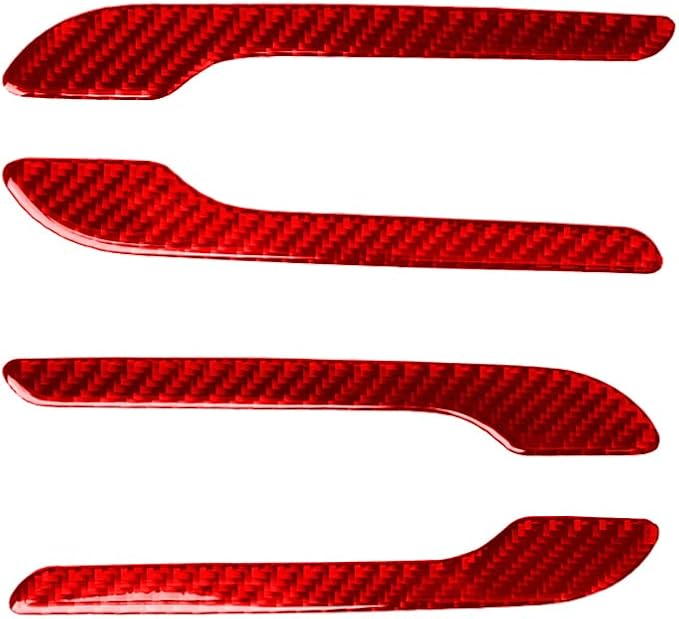 Red Real Carbon Fiber Trim for Tesla Accessories | for Model 3 2017-2022 / Model Y 2020-2024 Door Handle Decoration Panel Sticker Exterior Thick Overlay Decal