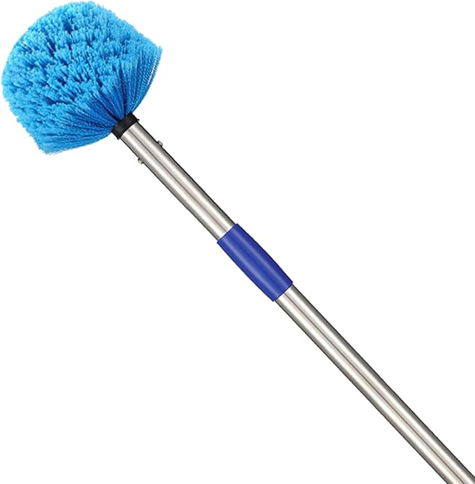Cobweb Duster with Extension Pole - 8 FT Lightweight Stainless Steel Extendable Duster Ceiling Fan Duster for High Ceilings, Medium Stiff PET Bristle Spider Web Brush for Indoor/Outdoor Cleaning