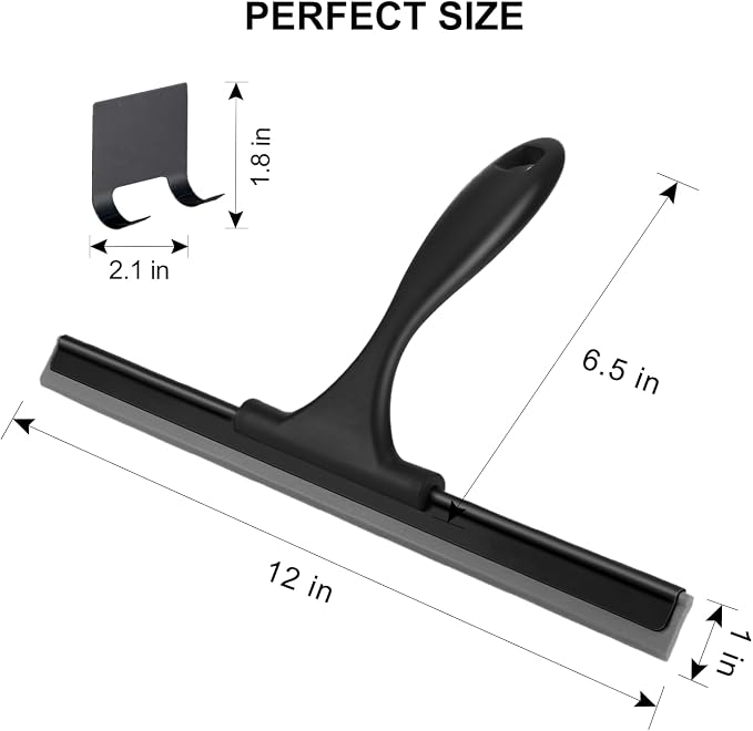 SetSail Shower Squeegee for Glass Doors, 12 Inch, Black | All-Purpose Shower Squeegee for Glass Doors Black Window Squeegee with Hook for Car Window Cleaning